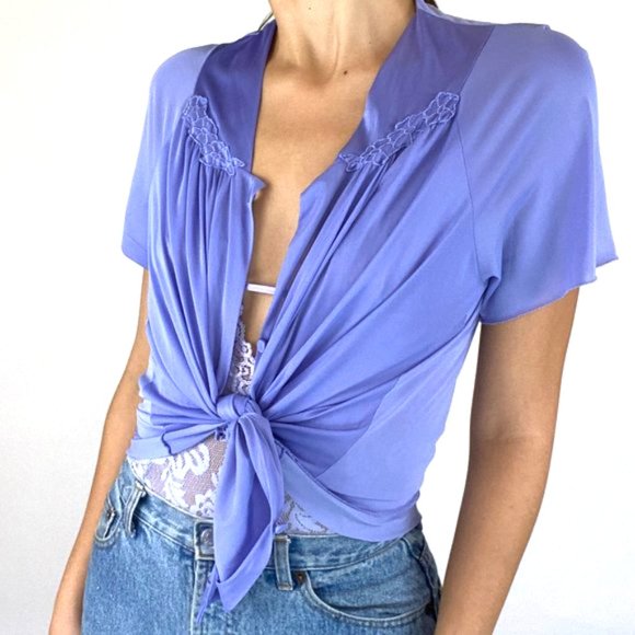 Vintage Periwinkle Button Down Blouse Boho - Picture 3 of 12